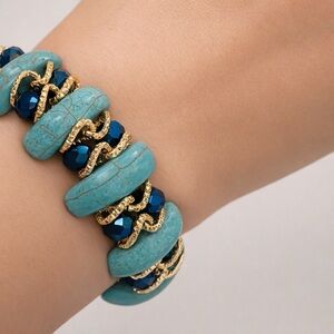 ✨ Turquoise & Blue Beaded Statement Bracelet ✨